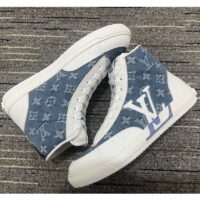 Louis Vuitton Unisex Charlie Sneaker Boot Blue Upcycled Monogram Denim Recycled Polyester (8)