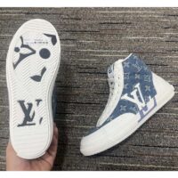 Louis Vuitton Unisex Charlie Sneaker Boot Blue Upcycled Monogram Denim Recycled Polyester (8)