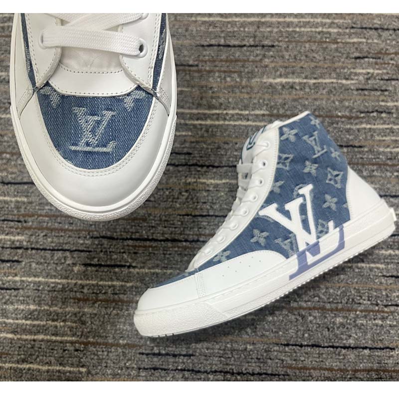 Louis Vuitton Unisex Charlie Sneaker Boot Blue Upcycled Monogram Denim  Recycled Polyester - LULUX