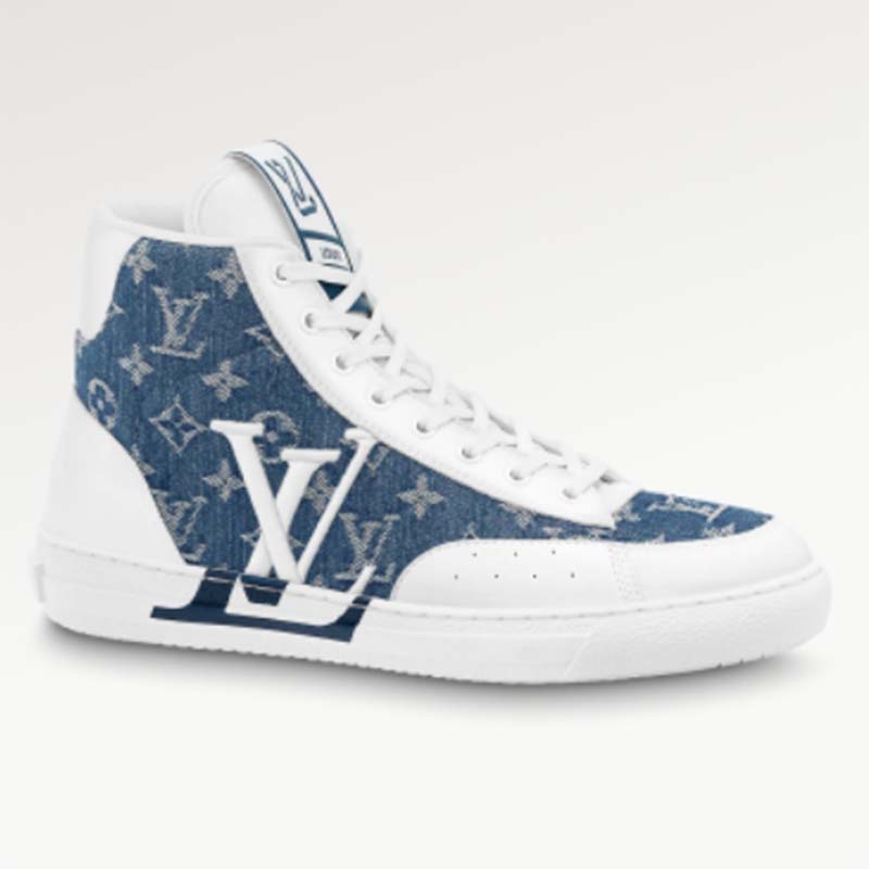 Louis Vuitton Unisex Charlie Sneaker Boot Blue Upcycled Monogram Denim Recycled Polyester