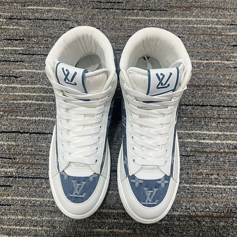 Replica Louis Vuitton Charlie Sneaker Boots In Blue Monogram Denim