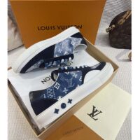 Louis Vuitton Unisex LV Ollie Sneaker Blue Canvas Rubber Outsole Monogram Flowers (9)