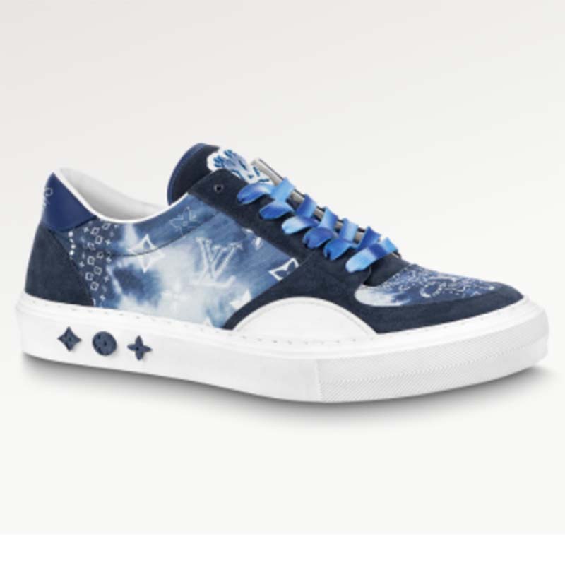 Louis Vuitton Unisex LV Ollie Sneaker Blue Canvas Rubber Outsole Monogram Flowers