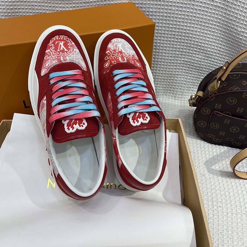 Louis Vuitton Red Monogram Canvas And Suede Ollie Low Top Sneakers