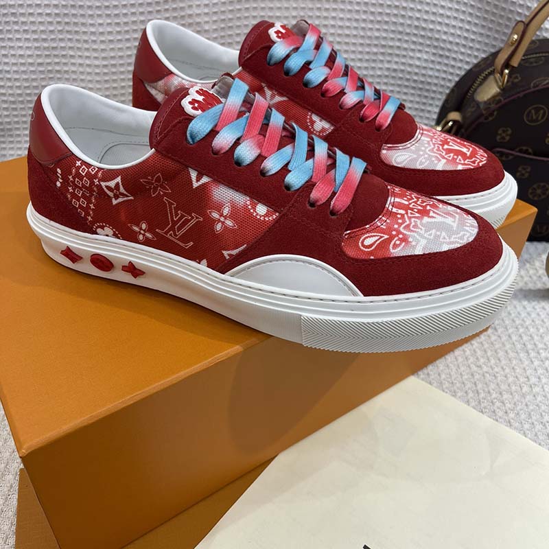 Louis Vuitton Unisex LV Ollie Sneaker Orange Canvas Rubber Outsole Monogram Flowers