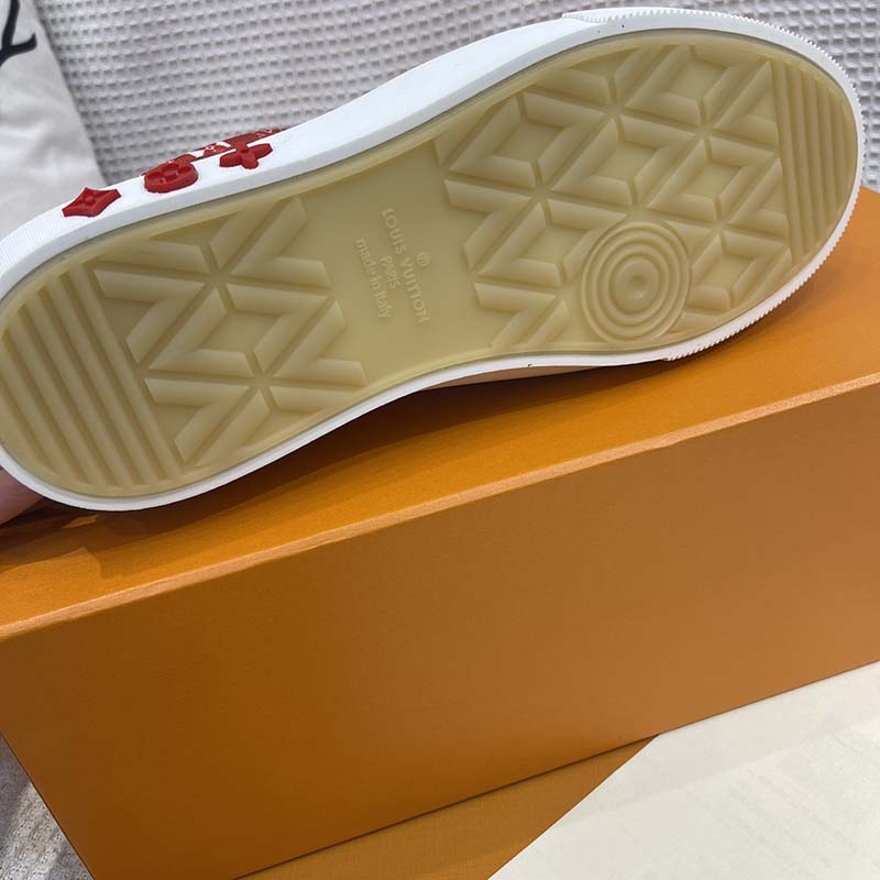 Louis Vuitton Unisex LV Ollie Sneaker Orange Canvas Rubber Outsole Monogram Flowers