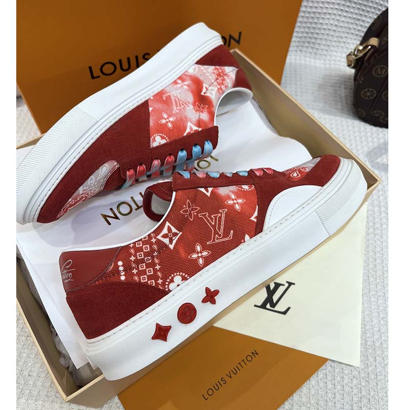 Louis Vuitton Red Monogram Canvas And Suede Ollie Low Top Sneakers Size 42 Louis  Vuitton