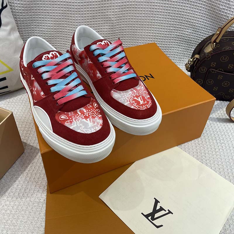 Louis Vuitton Unisex LV Ollie Sneaker Orange Canvas Rubber Outsole Monogram Flowers