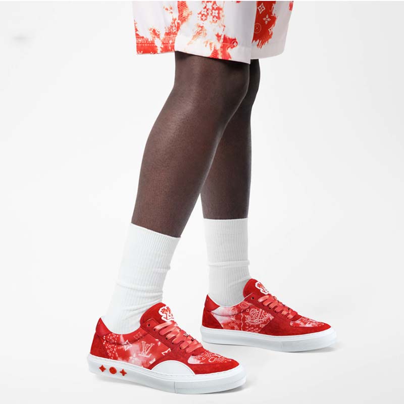 Louis Vuitton Unisex LV Ollie Sneaker Orange Canvas Rubber Outsole Monogram Flowers