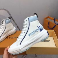 Louis Vuitton Unisex LV Squad Sneaker Boot Blue Canvas Rubber Outsole Circle (4)