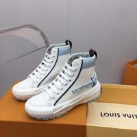 Louis Vuitton Unisex LV Squad Sneaker Boot Blue Canvas Rubber Outsole Circle (4)