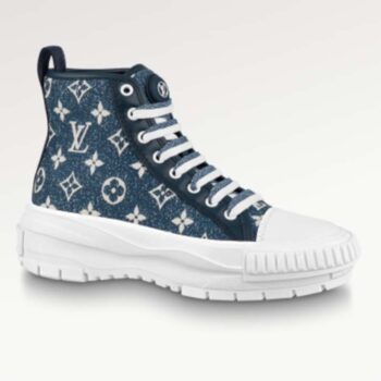 Louis Vuitton Unisex LV Squad Sneaker Boot Navy Blue Monogram Denim Circle