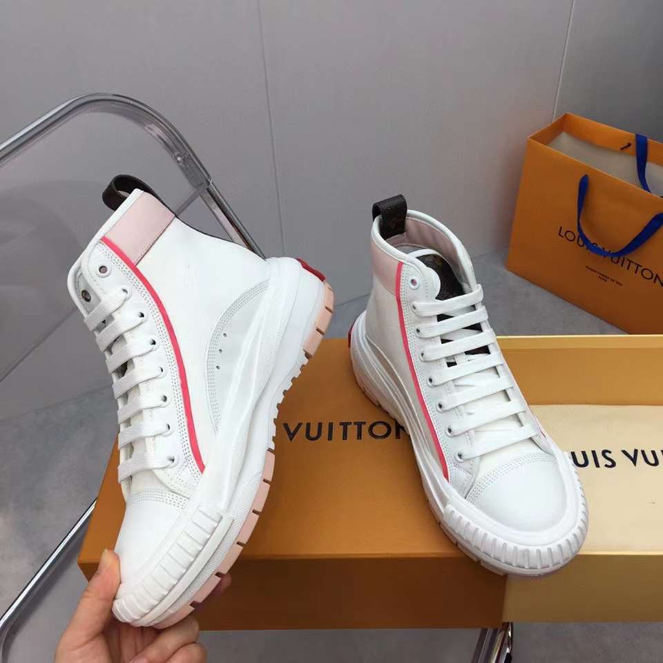 LOUIS VUITTON Canvas Monogram LV Squad Sneaker Boots 36.5 White Pink  1209216