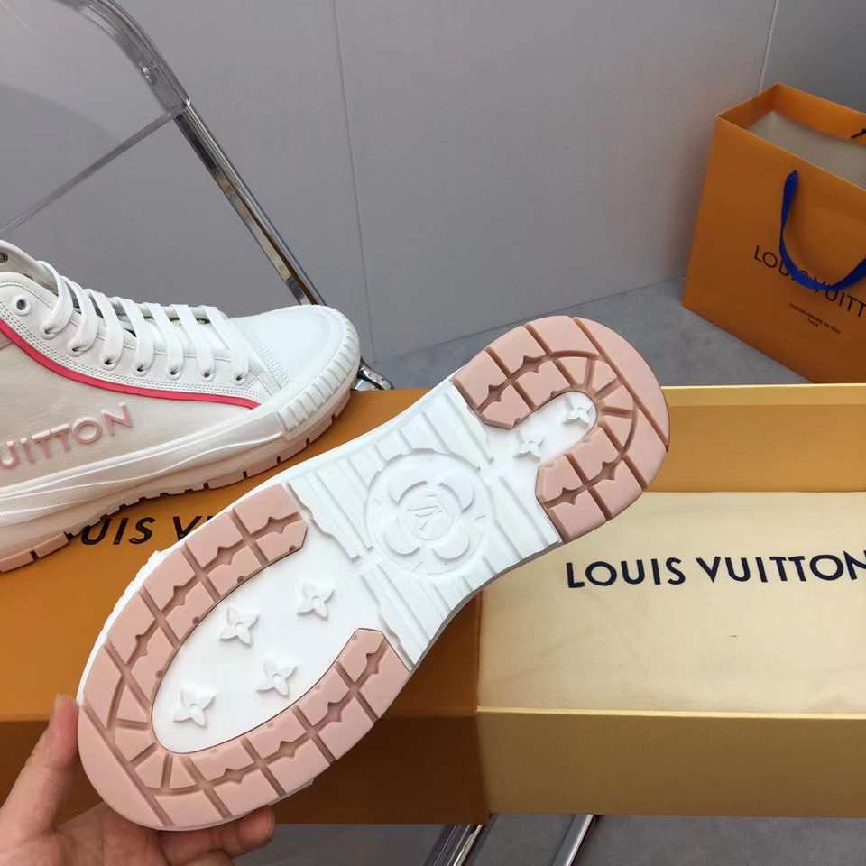 Louis Vuitton LV Women LV Squad Sneaker Boot White Pink Canvas and Calf  Leather - LULUX