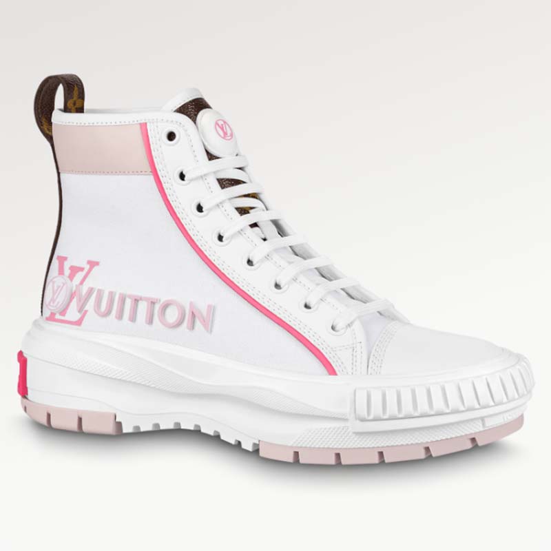 Louis Vuitton Unisex LV Squad Sneaker Boot Pink Canvas Rubber Outsole Circle