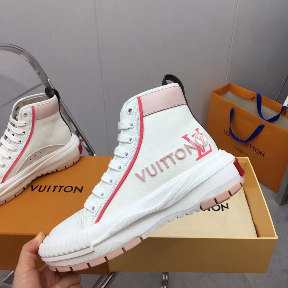 Louis Vuitton LV Women LV Squad Sneaker Boot White Pink Canvas and Calf  Leather - LULUX