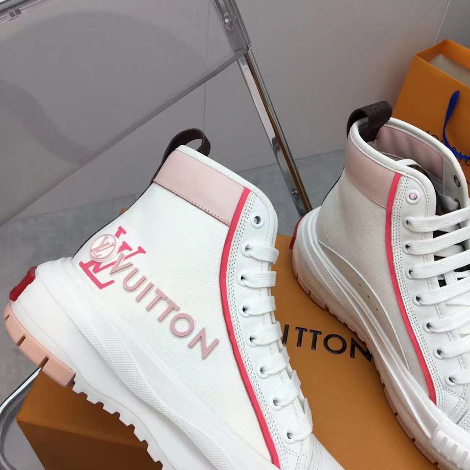 LOUIS VUITTON Monogram Canvas Squad Line High-Top Sneakers shoes 37 pink