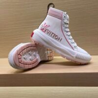 Louis Vuitton Unisex LV Squad Sneaker Boot Pink Canvas Rubber Outsole Circle (2)