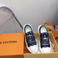 Louis Vuitton Unisex LV Squad Sneaker Navy Blue Monogram Denim Rubber Outsole Circle (4)