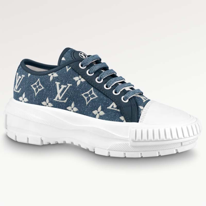 Louis Vuitton Unisex LV Squad Sneaker Navy Blue Monogram Denim Rubber Outsole Circle