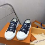 Louis Vuitton Unisex LV Squad Sneaker Navy Blue Monogram Denim Rubber Outsole Circle – Image 3