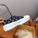 Louis Vuitton Unisex LV Squad Sneaker Navy Blue Monogram Denim Rubber Outsole Circle – Image 8