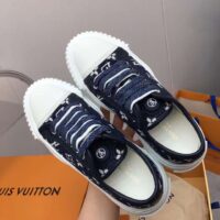 Louis Vuitton Unisex LV Squad Sneaker Navy Blue Monogram Denim Rubber Outsole Circle (4)