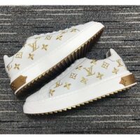 Louis Vuitton Unisex LV Time Out Sneaker Gold White Embroidered Calf Leather (8)