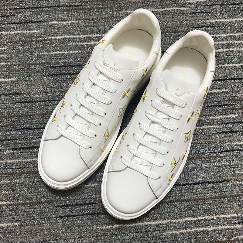 Louis Vuitton White/Gold Nylon and Foil Leather Arclight Low Top