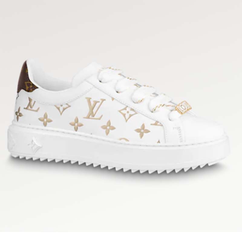 Louis Vuitton Unisex LV Time Out Sneaker Gold White Embroidered Calf Leather