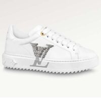 Louis Vuitton Unisex LV Time Out Sneaker Silver Calf Leather Strass Rubber Outsole (10)