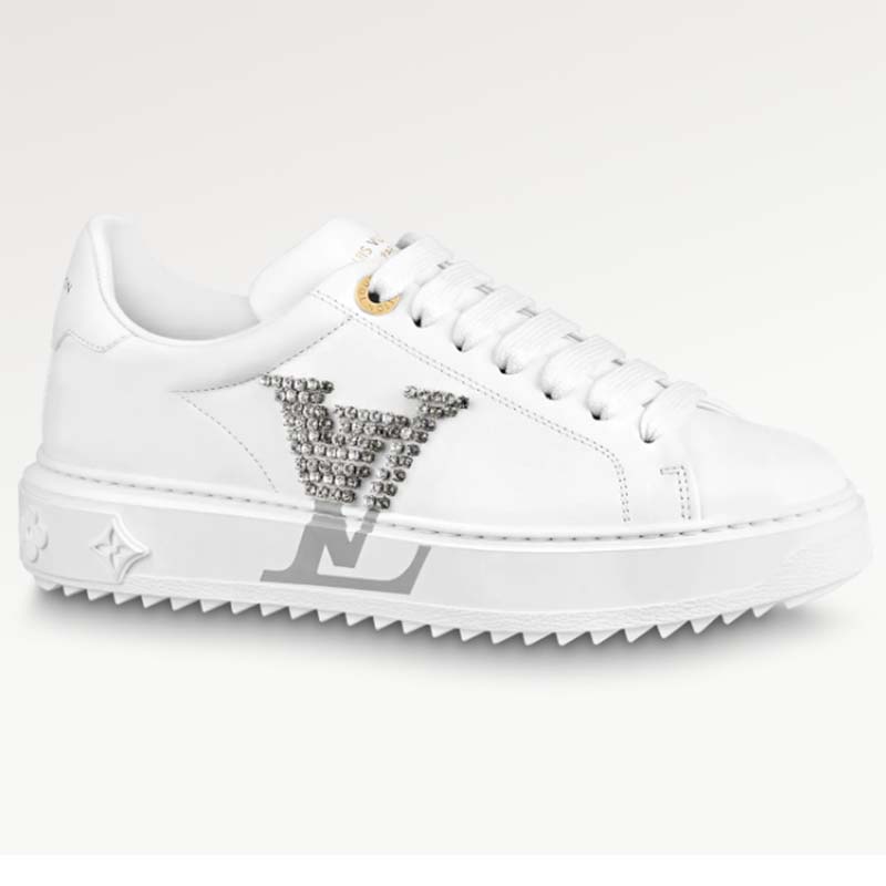 Louis Vuitton Unisex LV Time Out Sneaker Silver Calf Leather Strass Rubber Outsole
