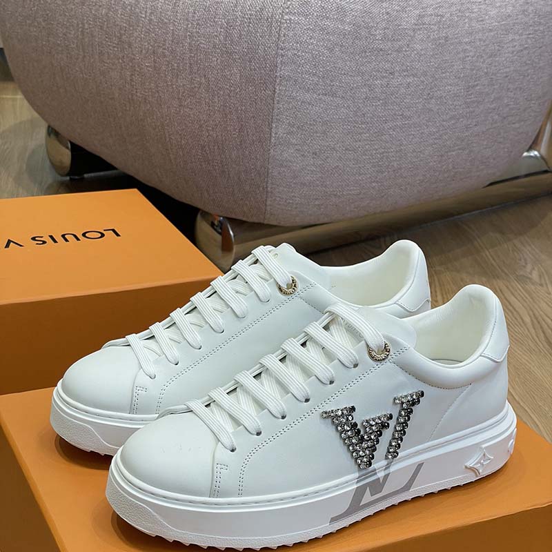 Louis Vuitton LV Women Time Out Sneaker Silver Calf Leather Strass