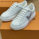 Louis Vuitton Unisex LV Time Out Sneaker Silver Calf Leather Strass Rubber Outsole - Image 5