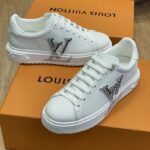 Louis Vuitton Unisex LV Time Out Sneaker Silver Calf Leather Strass Rubber Outsole - Image 2