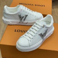 Louis Vuitton Unisex LV Time Out Sneaker Silver Calf Leather Strass Rubber Outsole (10)