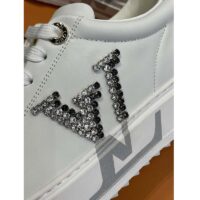 Louis Vuitton Unisex LV Time Out Sneaker Silver Calf Leather Strass Rubber Outsole (10)