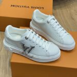 Louis Vuitton Unisex LV Time Out Sneaker Silver Calf Leather Strass Rubber Outsole - Image 3