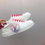 Louis Vuitton Unisex LV Time Out Sneaker Fuchsia Pink Printed Calf Leather Rubber Circle - Image 5