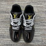 Louis Vuitton Unisex LV Trainer Sneaker Black Patent Canvas Rubber Outsole Monogram Flowers - Imagen 3
