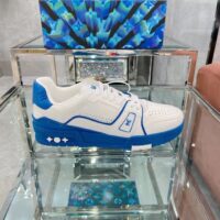 Louis Vuitton Unisex LV Trainer Sneaker Blue Calf Leather Rubber Outsole Monogram Flowers (7)