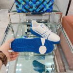 Louis Vuitton Unisex LV Trainer Sneaker Blue Calf Leather Rubber Outsole Monogram Flowers – Bild 9