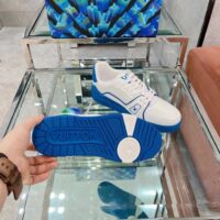 Louis Vuitton Unisex LV Trainer Sneaker Blue Calf Leather Rubber Outsole Monogram Flowers (7)