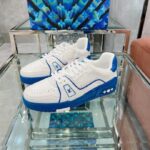Louis Vuitton Unisex LV Trainer Sneaker Blue Calf Leather Rubber Outsole Monogram Flowers – Bild 6