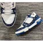Louis Vuitton Unisex LV Trainer Sneaker Blue Monogram Denim Embossed Grained Calf Leather – Image 9