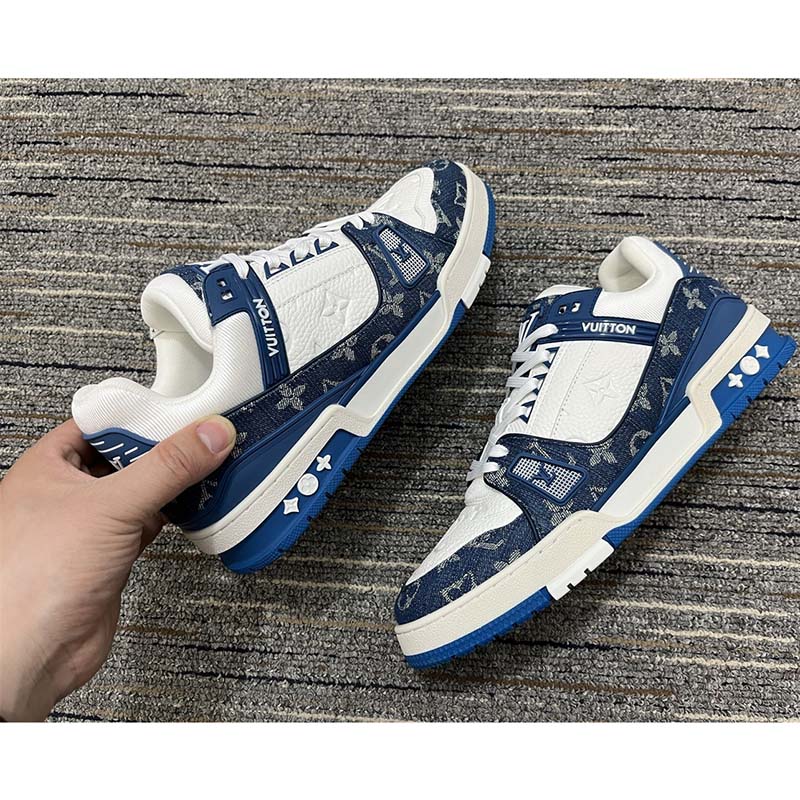 LV trainer MONOGRAM DENIM BLUE Leather shine