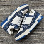 Louis Vuitton Unisex LV Trainer Sneaker Blue Monogram Denim Embossed Grained Calf Leather – Image 6