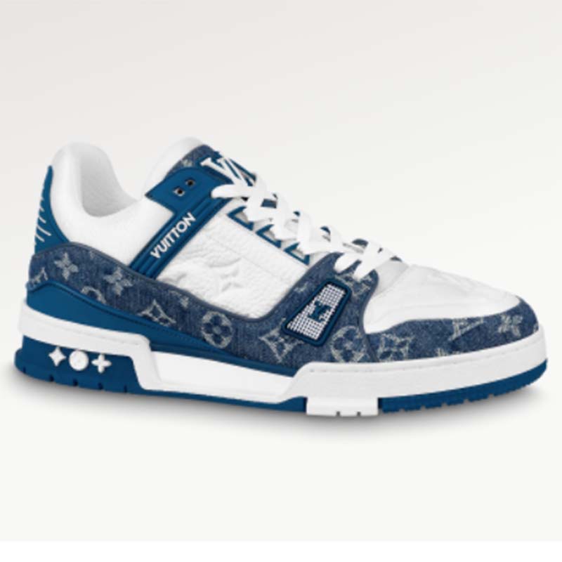 Louis Vuitton Men's LV Trainer Sneakers Monogram Empreinte Leather and  Monogram Denim Blue 2166834