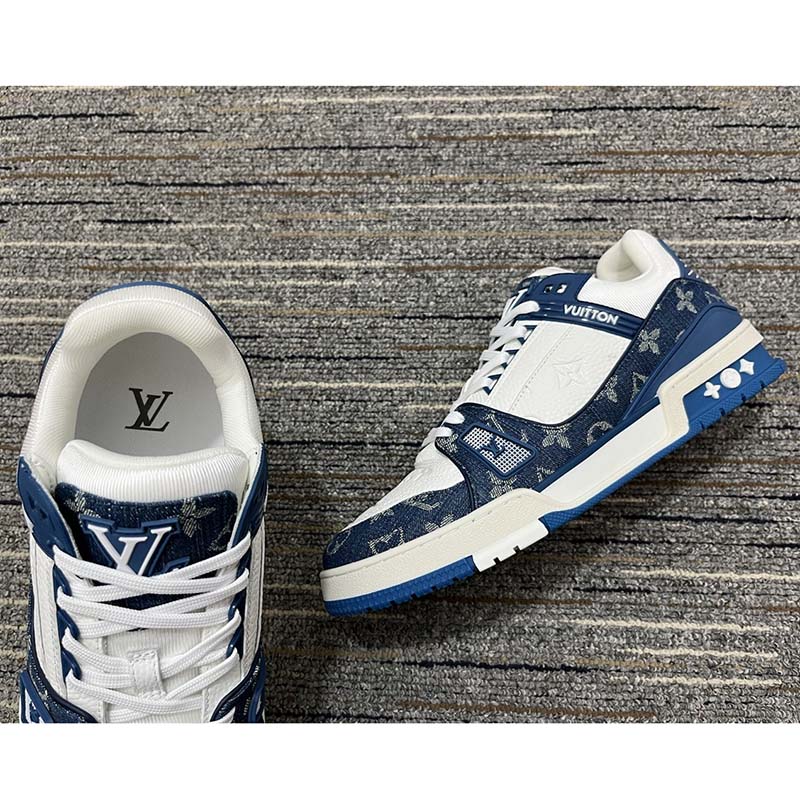 Louis Vuitton Men's LV Trainer Sneakers Monogram Empreinte Leather and  Monogram Denim Blue 2166834