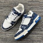 Louis Vuitton Unisex LV Trainer Sneaker Blue Monogram Denim Embossed Grained Calf Leather – Image 2